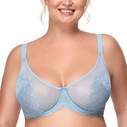 HSIA Women'S Minimizer Bra Unlined Underwire Full Figure Lace Bra plus Size Full Coverage Unpadded Bra Storm Blue / 42D
