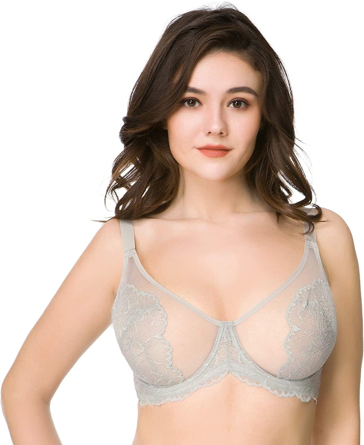 HSIA Women'S Minimizer Bra Unlined Underwire Full Figure Lace Bra plus Size Full Coverage Unpadded Bra Light Gray / 36C