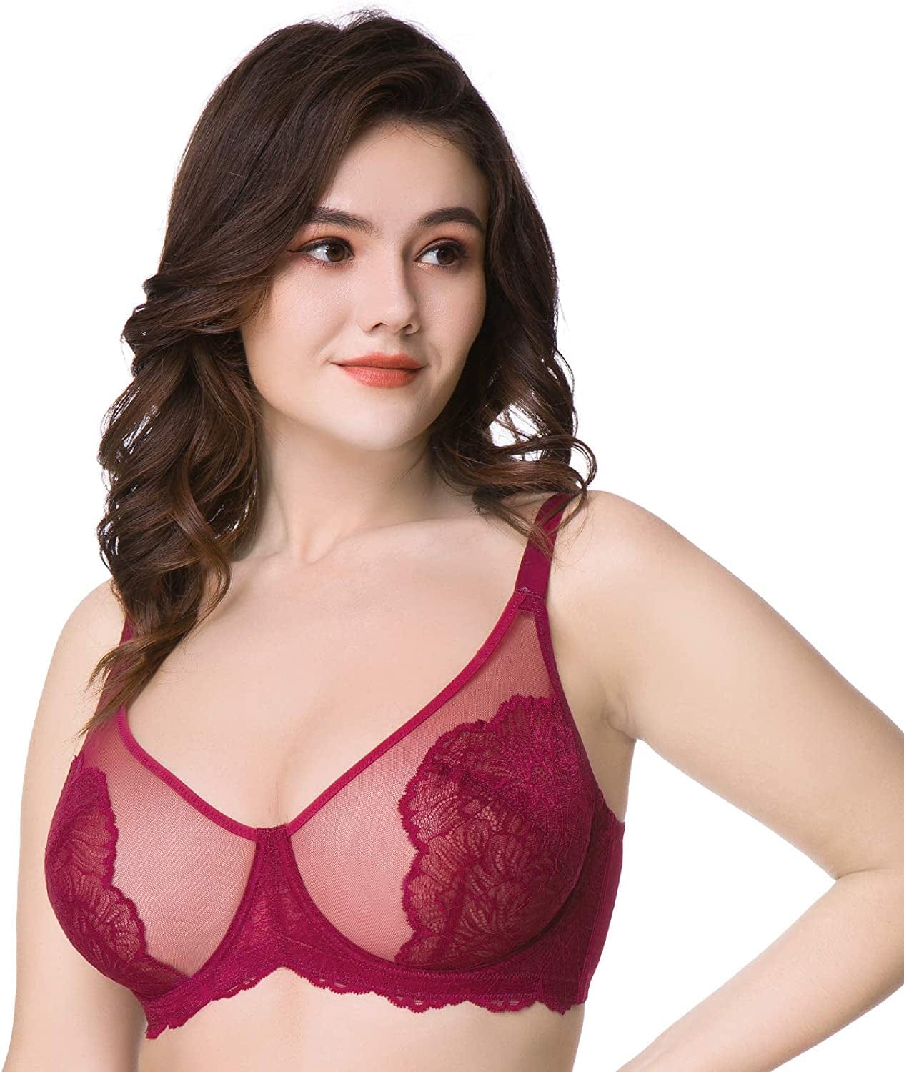 HSIA Women'S Minimizer Bra Unlined Underwire Full Figure Lace Bra plus Size Full Coverage Unpadded Bra