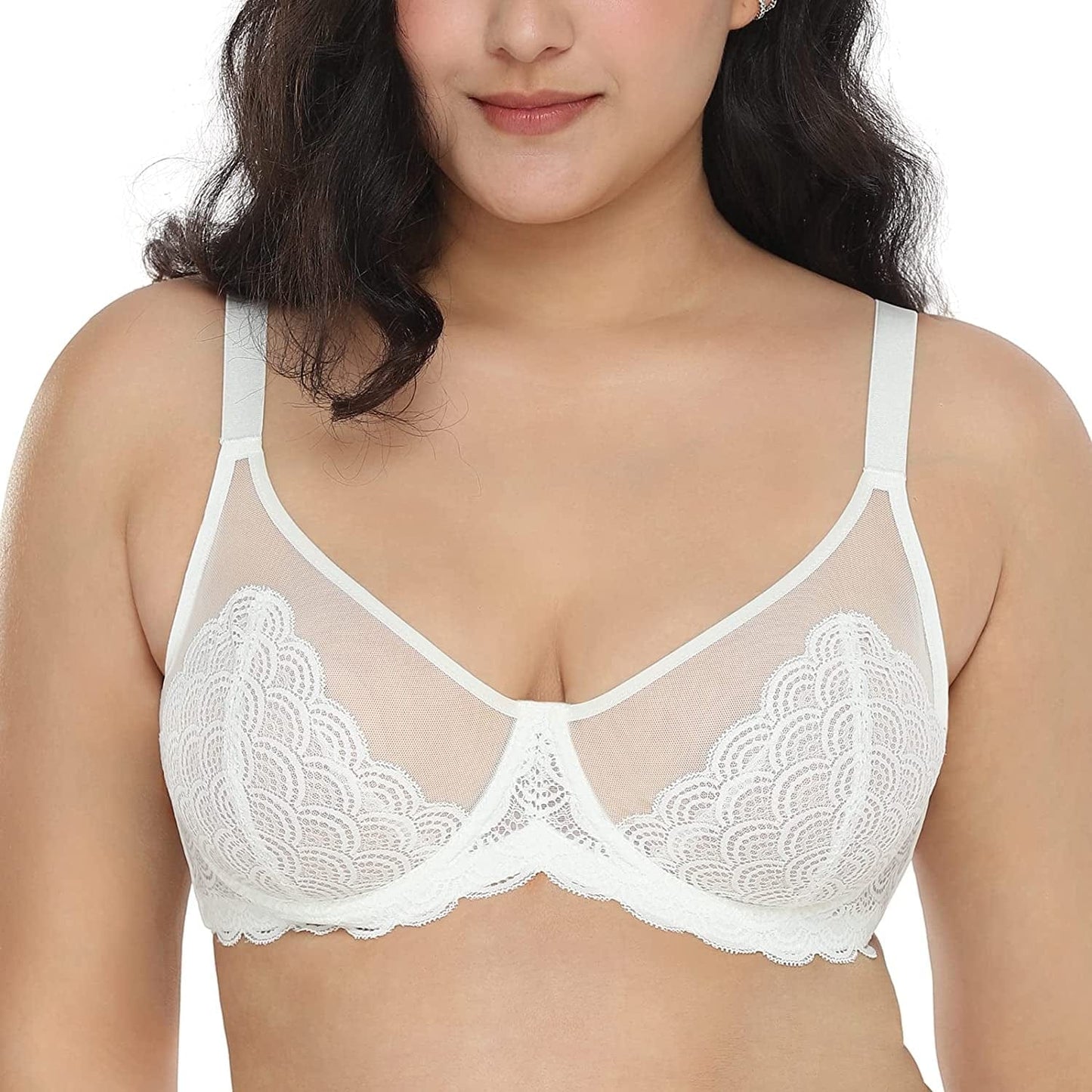 HSIA Women'S Underwire Unlined Bra Minimizers Non-Padded Bra Full Coverage Lace Mesh Sexy Sheer plus Size Bra White / 40DDD
