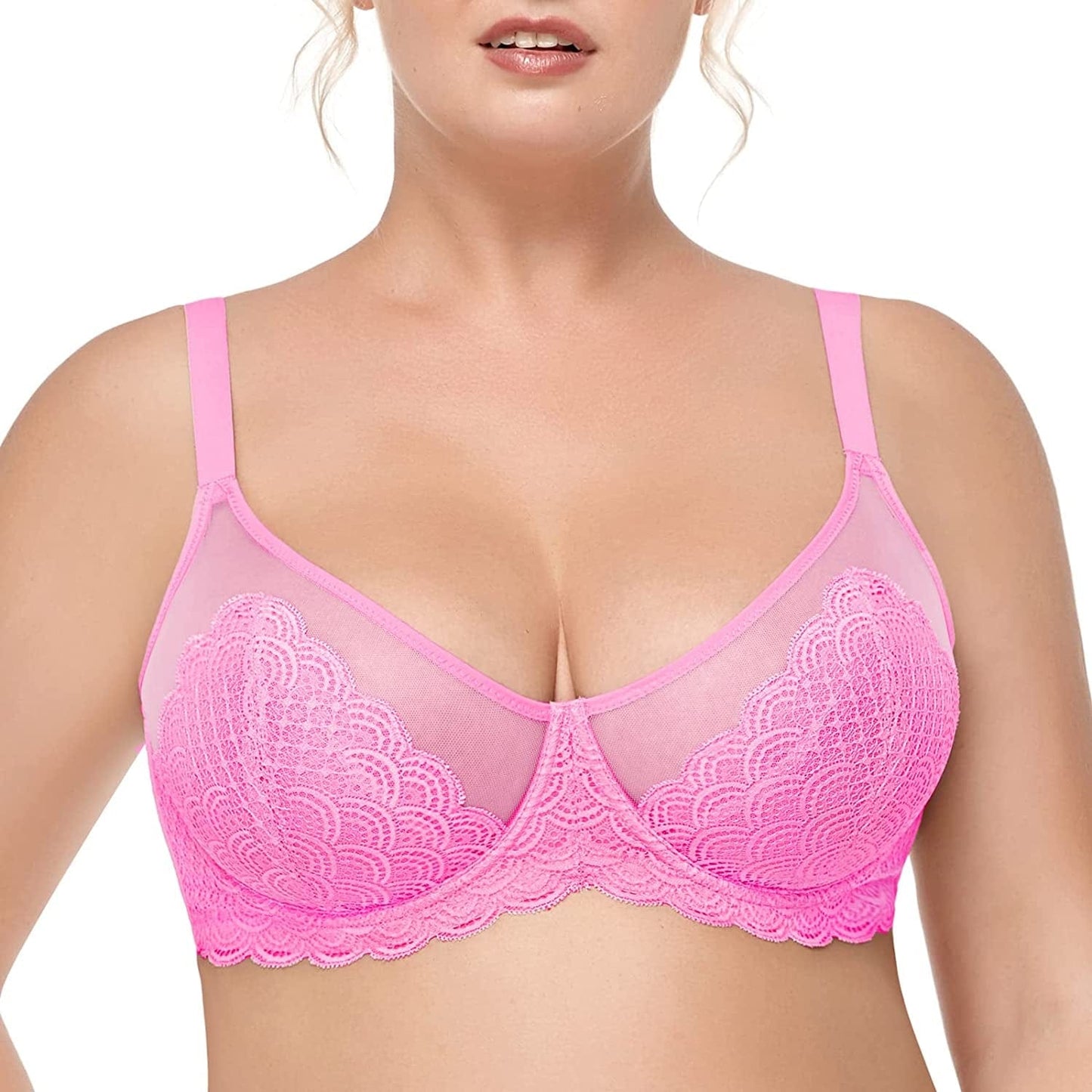 HSIA Women'S Underwire Unlined Bra Minimizers Non-Padded Bra Full Coverage Lace Mesh Sexy Sheer plus Size Bra Medium Pink / 40DDD