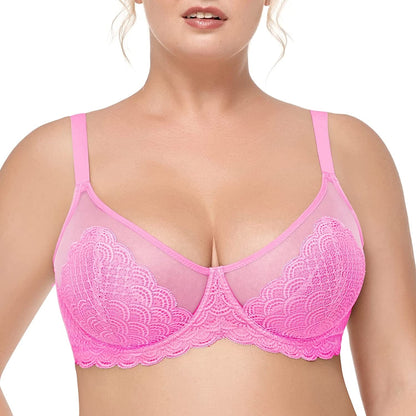 HSIA Women'S Underwire Unlined Bra Minimizers Non-Padded Bra Full Coverage Lace Mesh Sexy Sheer plus Size Bra Medium Pink / 40DDD