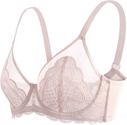 HSIA Women'S Underwire Unlined Bra Minimizers Non-Padded Bra Full Coverage Lace Mesh Sexy Sheer plus Size Bra