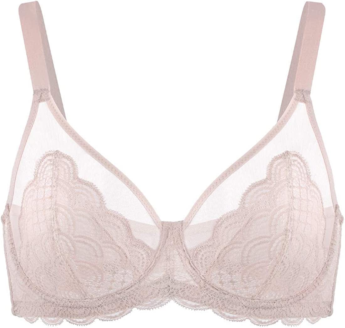 HSIA Women'S Underwire Unlined Bra Minimizers Non-Padded Bra Full Coverage Lace Mesh Sexy Sheer plus Size Bra