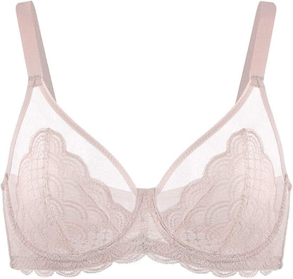 HSIA Women'S Underwire Unlined Bra Minimizers Non-Padded Bra Full Coverage Lace Mesh Sexy Sheer plus Size Bra