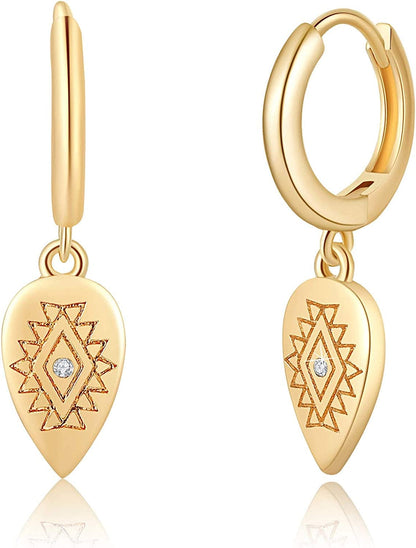 Huggie Hoop Earrings for Women, S925 Sterling Silver Post 14K Gold Plated Evil Eye Star Butterfly Spike Cross Hoop Dangle Small Hoop Huggie Earrings Minimalist Hypoallergenic Jewelry Gifts for Women Evil Eye