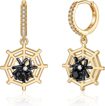 Huggie Hoop Earrings for Women, S925 Sterling Silver Post 14K Gold Plated Evil Eye Star Butterfly Spike Cross Hoop Dangle Small Hoop Huggie Earrings Minimalist Hypoallergenic Jewelry Gifts for Women Gold Spider Web