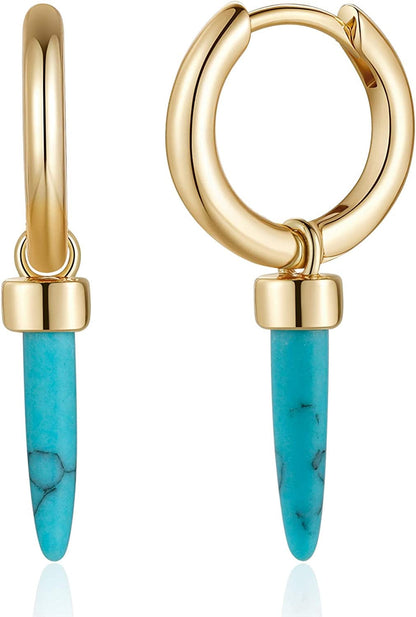 Huggie Hoop Earrings for Women, S925 Sterling Silver Post 14K Gold Plated Evil Eye Star Butterfly Spike Cross Hoop Dangle Small Hoop Huggie Earrings Minimalist Hypoallergenic Jewelry Gifts for Women Turquoise 2