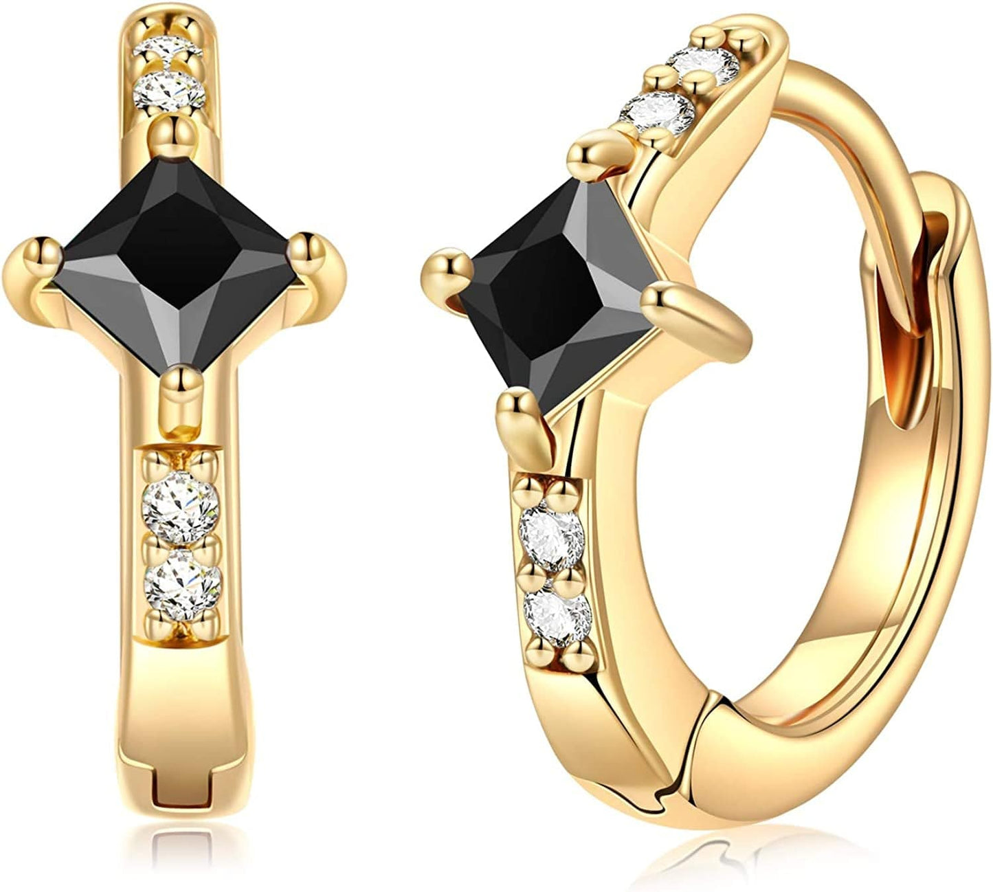 Huggie Hoop Earrings for Women, S925 Sterling Silver Post 14K Gold Plated Evil Eye Star Butterfly Spike Cross Hoop Dangle Small Hoop Huggie Earrings Minimalist Hypoallergenic Jewelry Gifts for Women Onyx