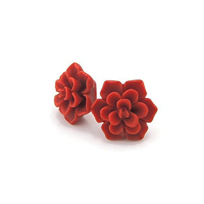 Hypoallergenic Succulent Earrings on Plastic Posts, 13Mm (Matte Aqua Blue) Matte Red