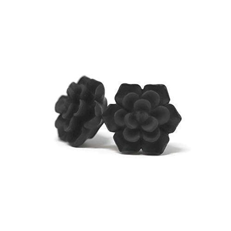 Hypoallergenic Succulent Earrings on Plastic Posts, 13Mm (Matte Aqua Blue) Matte Black