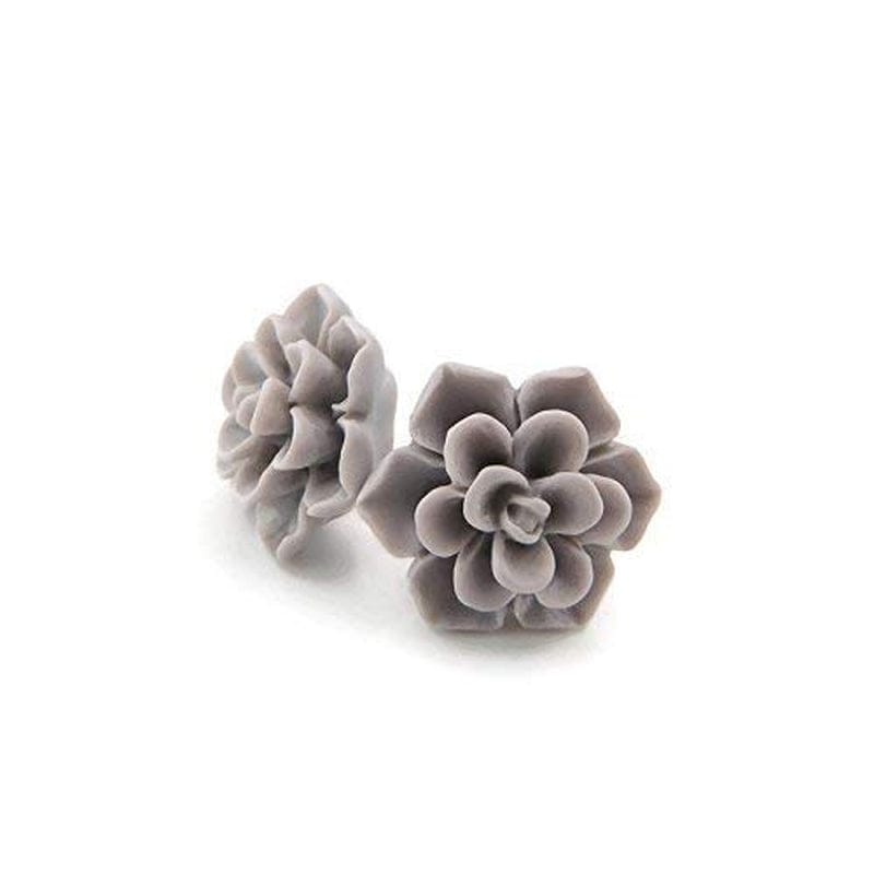 Hypoallergenic Succulent Earrings on Plastic Posts, 13Mm (Matte Aqua Blue) Matte Soft Grey