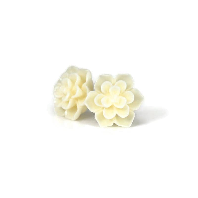 Hypoallergenic Succulent Earrings on Plastic Posts, 13Mm (Matte Aqua Blue) Cream White