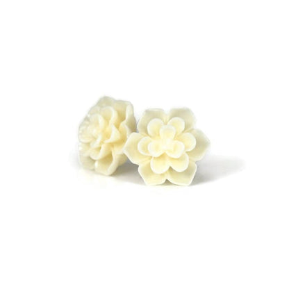 Hypoallergenic Succulent Earrings on Plastic Posts, 13Mm (Matte Aqua Blue) Cream White