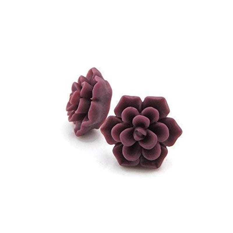 Hypoallergenic Succulent Earrings on Plastic Posts, 13Mm (Matte Aqua Blue) Matte Maroon
