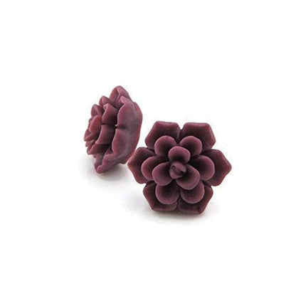 Hypoallergenic Succulent Earrings on Plastic Posts, 13Mm (Matte Aqua Blue) Matte Maroon