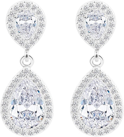 I Can'T Say"I Do" without You | 1 4 6 8 Sets Bridesmaid Jewelry Sets for Women Girls 14K Gold or Rose Gold Plated Teardrop Dangle Earring for Wedding Gifts ONE PAIR SILVER
