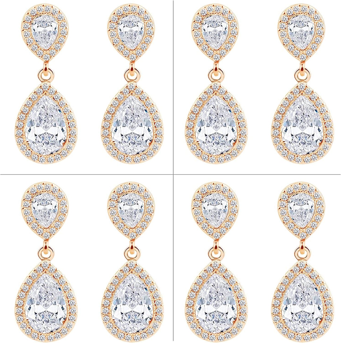 I Can'T Say"I Do" without You | 1 4 6 8 Sets Bridesmaid Jewelry Sets for Women Girls 14K Gold or Rose Gold Plated Teardrop Dangle Earring for Wedding Gifts FOUR PAIRS GOLD