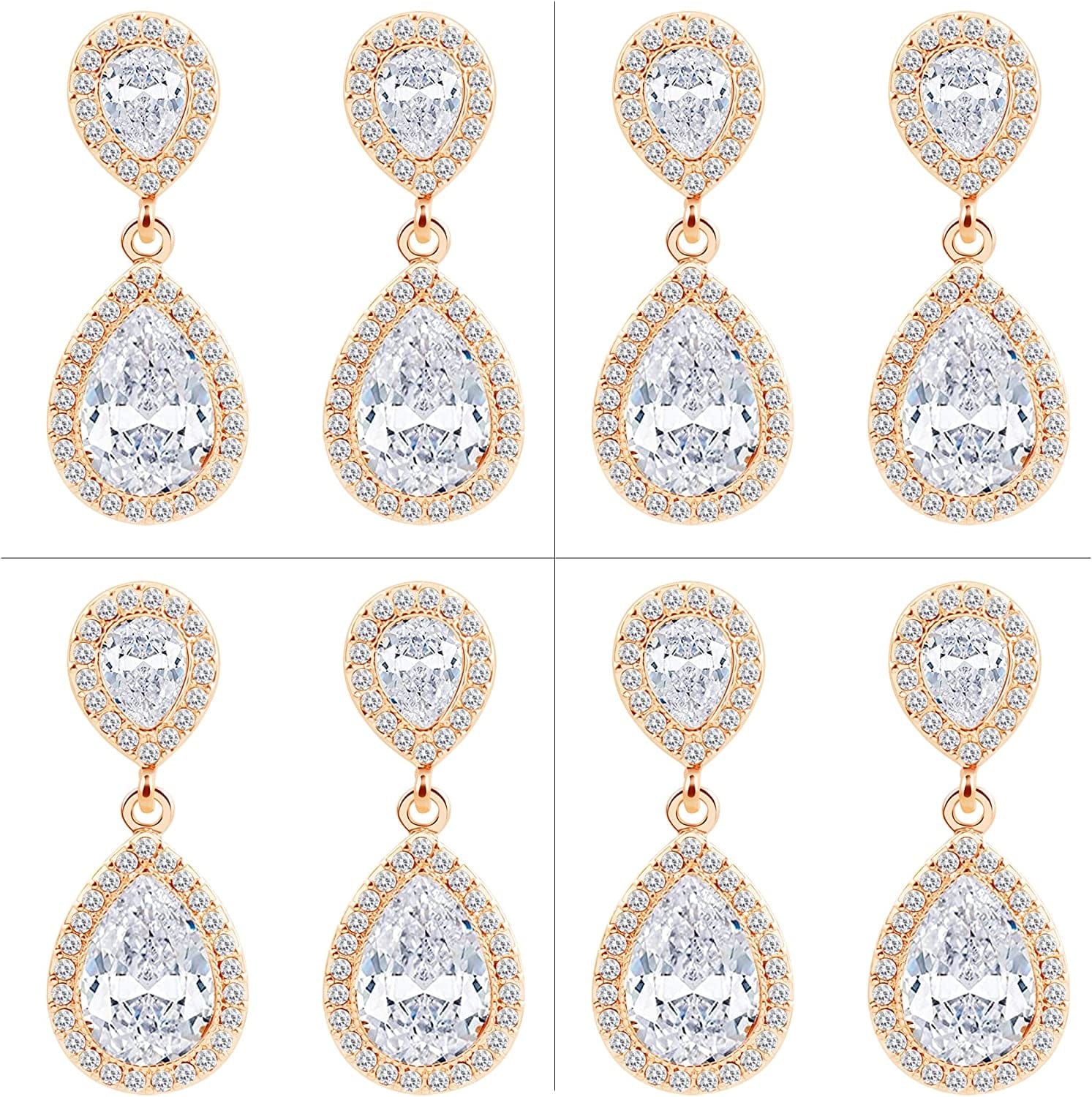 I Can'T Say"I Do" without You | 1 4 6 8 Sets Bridesmaid Jewelry Sets for Women Girls 14K Gold or Rose Gold Plated Teardrop Dangle Earring for Wedding Gifts FOUR PAIRS GOLD