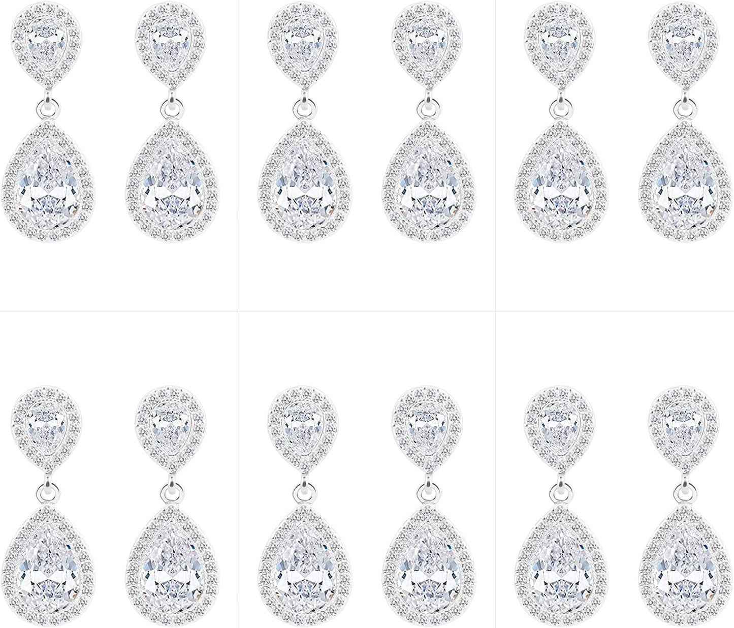 I Can'T Say"I Do" without You | 1 4 6 8 Sets Bridesmaid Jewelry Sets for Women Girls 14K Gold or Rose Gold Plated Teardrop Dangle Earring for Wedding Gifts SIX PAIRS SILVER