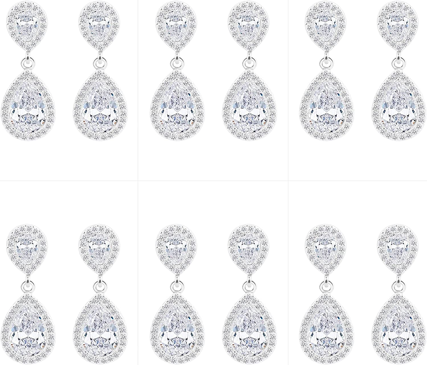 I Can'T Say"I Do" without You | 1 4 6 8 Sets Bridesmaid Jewelry Sets for Women Girls 14K Gold or Rose Gold Plated Teardrop Dangle Earring for Wedding Gifts SIX PAIRS SILVER