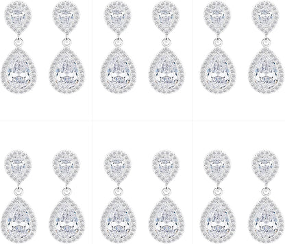 I Can'T Say"I Do" without You | 1 4 6 8 Sets Bridesmaid Jewelry Sets for Women Girls 14K Gold or Rose Gold Plated Teardrop Dangle Earring for Wedding Gifts SIX PAIRS SILVER