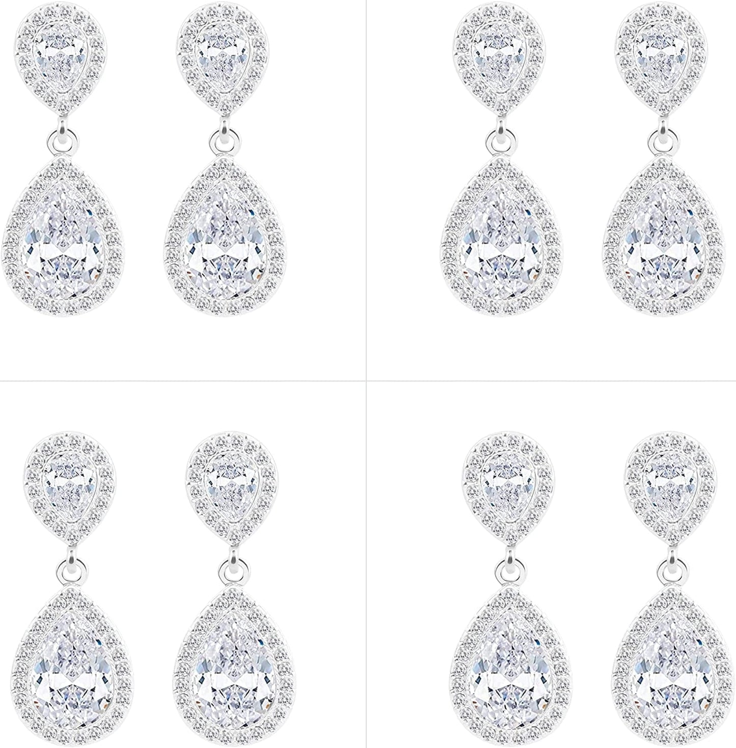 I Can'T Say"I Do" without You | 1 4 6 8 Sets Bridesmaid Jewelry Sets for Women Girls 14K Gold or Rose Gold Plated Teardrop Dangle Earring for Wedding Gifts FOUR PAIRS SILVER