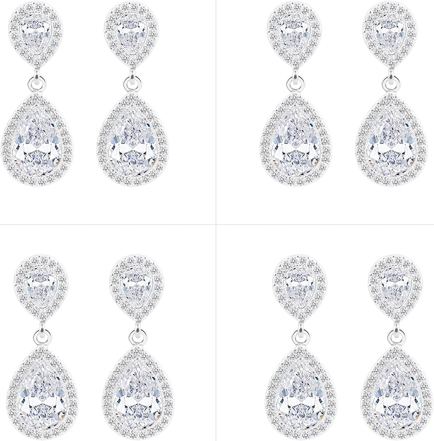 I Can'T Say"I Do" without You | 1 4 6 8 Sets Bridesmaid Jewelry Sets for Women Girls 14K Gold or Rose Gold Plated Teardrop Dangle Earring for Wedding Gifts FOUR PAIRS SILVER