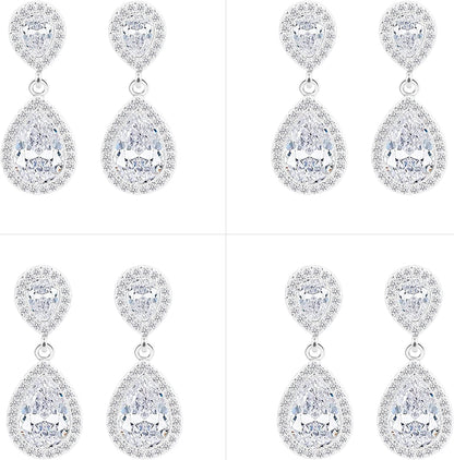 I Can'T Say"I Do" without You | 1 4 6 8 Sets Bridesmaid Jewelry Sets for Women Girls 14K Gold or Rose Gold Plated Teardrop Dangle Earring for Wedding Gifts FOUR PAIRS SILVER
