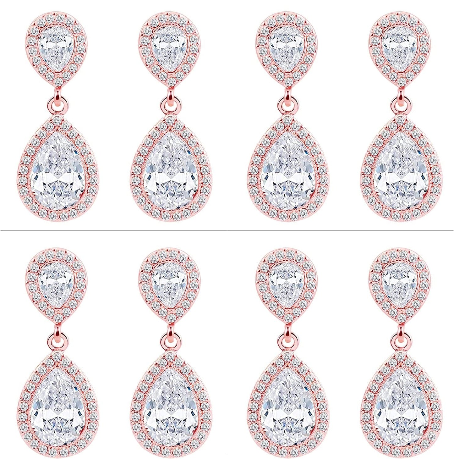 I Can'T Say"I Do" without You | 1 4 6 8 Sets Bridesmaid Jewelry Sets for Women Girls 14K Gold or Rose Gold Plated Teardrop Dangle Earring for Wedding Gifts FOUR PAIRS ROSE GOLD