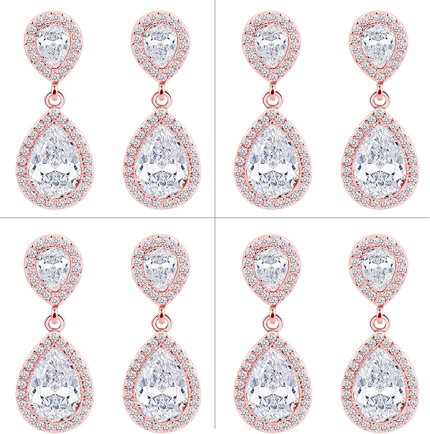 I Can'T Say"I Do" without You | 1 4 6 8 Sets Bridesmaid Jewelry Sets for Women Girls 14K Gold or Rose Gold Plated Teardrop Dangle Earring for Wedding Gifts FOUR PAIRS ROSE GOLD