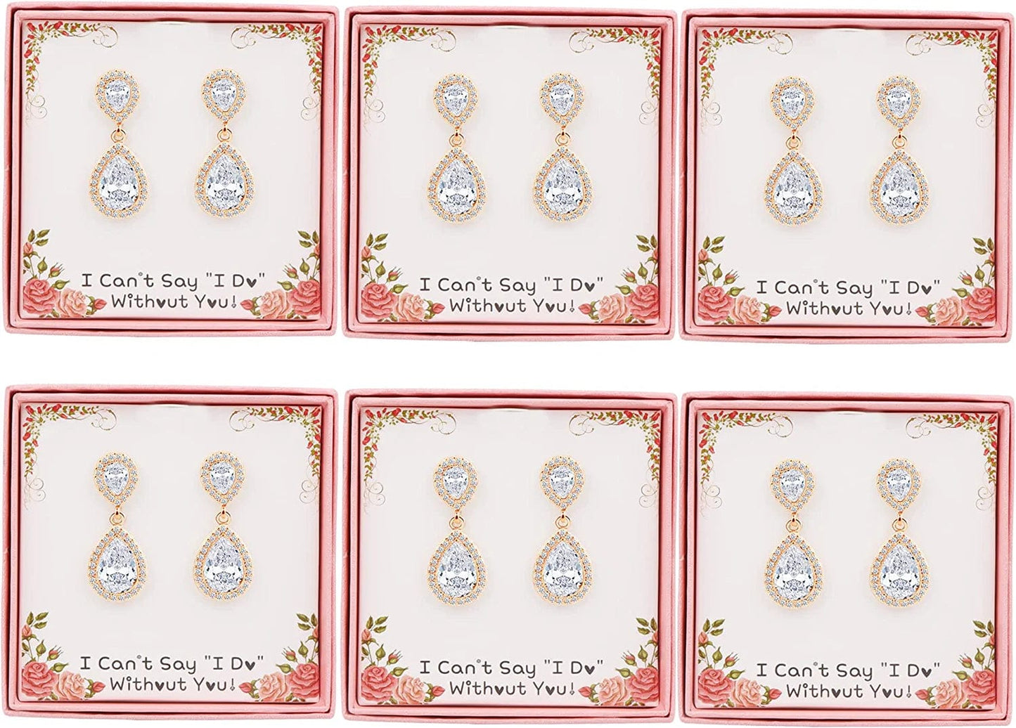 I Can'T Say"I Do" without You | 1 4 6 8 Sets Bridesmaid Jewelry Sets for Women Girls 14K Gold or Rose Gold Plated Teardrop Dangle Earring for Wedding Gifts