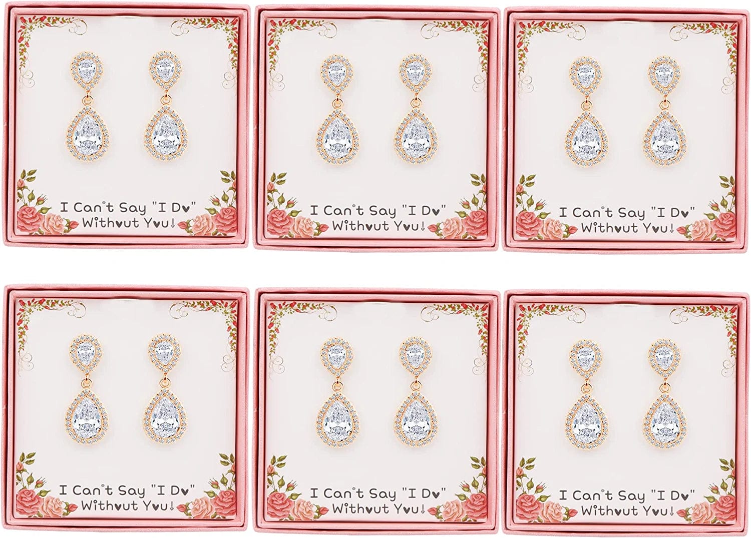 I Can'T Say"I Do" without You | 1 4 6 8 Sets Bridesmaid Jewelry Sets for Women Girls 14K Gold or Rose Gold Plated Teardrop Dangle Earring for Wedding Gifts