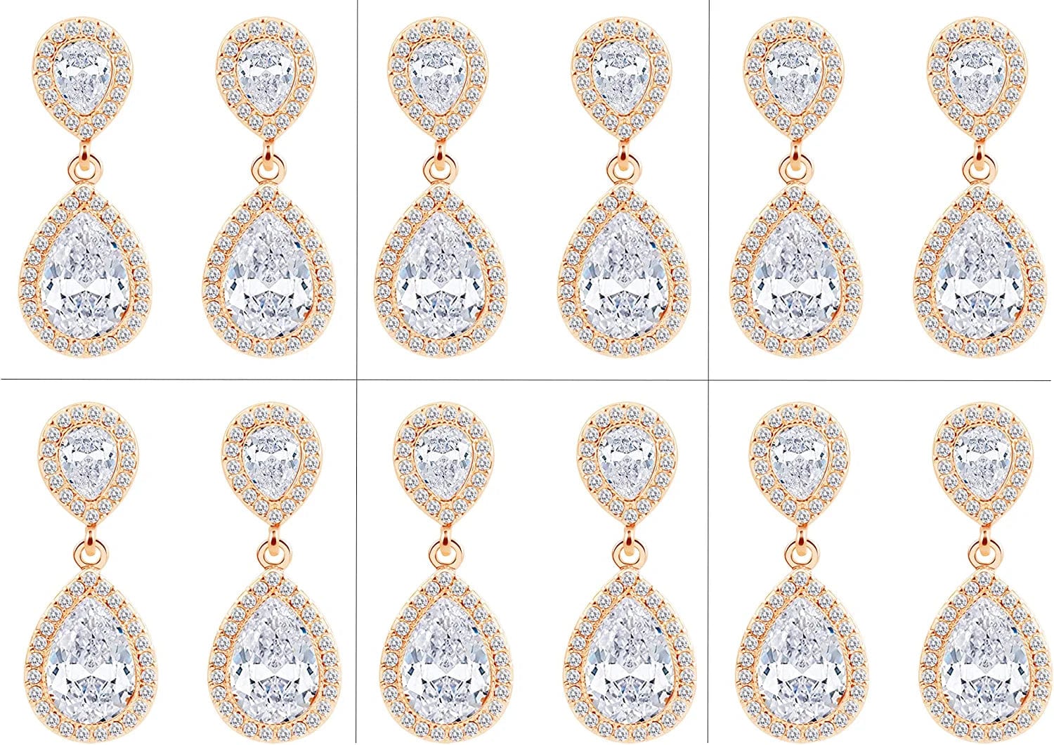 I Can'T Say"I Do" without You | 1 4 6 8 Sets Bridesmaid Jewelry Sets for Women Girls 14K Gold or Rose Gold Plated Teardrop Dangle Earring for Wedding Gifts SIX PAIRS GOLD