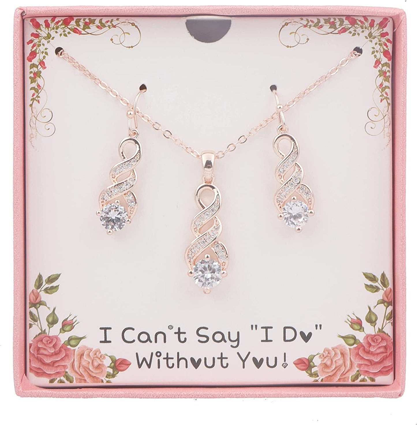 I Can'T Say"I Do" without You | 1 4 6 8 Sets Bridesmaid Jewelry Sets for Women Girls 18K Gold or Rose Gold Plated Cubic Zirconia Necklace and Earring Set for Wedding Gifts ONE SET ROSE GOLD