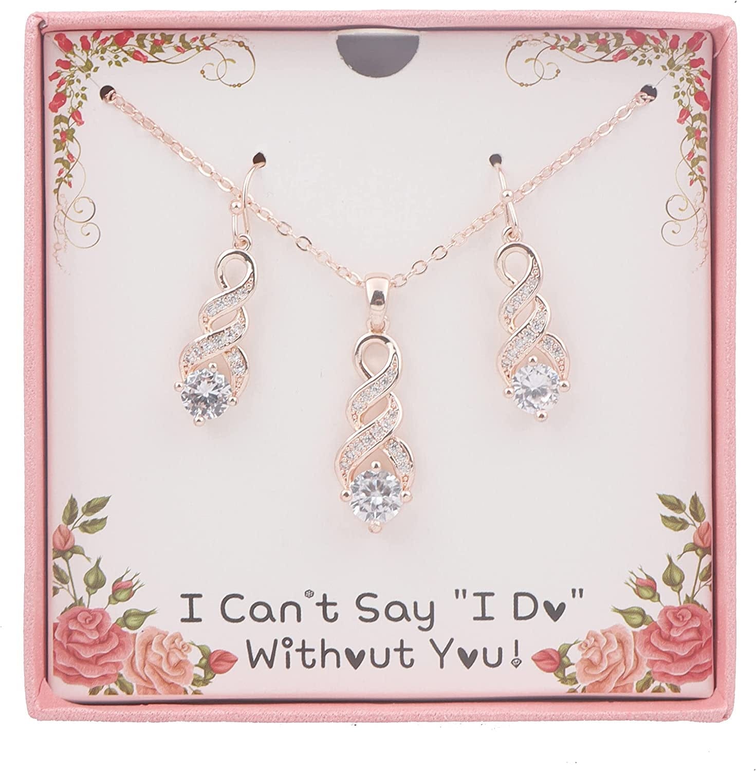 I Can'T Say"I Do" without You | 1 4 6 8 Sets Bridesmaid Jewelry Sets for Women Girls 18K Gold or Rose Gold Plated Cubic Zirconia Necklace and Earring Set for Wedding Gifts ONE SET ROSE GOLD