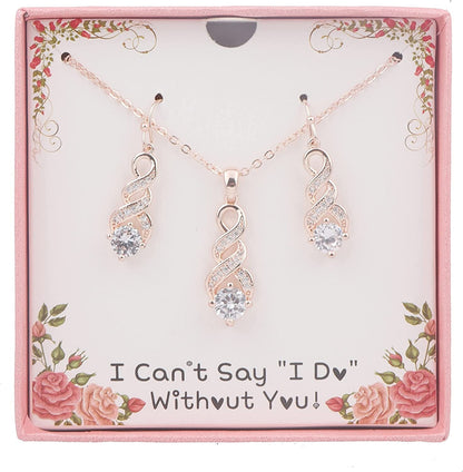 I Can'T Say"I Do" without You | 1 4 6 8 Sets Bridesmaid Jewelry Sets for Women Girls 18K Gold or Rose Gold Plated Cubic Zirconia Necklace and Earring Set for Wedding Gifts ONE SET ROSE GOLD