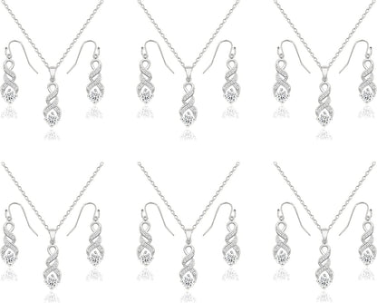 I Can'T Say"I Do" without You | 1 4 6 8 Sets Bridesmaid Jewelry Sets for Women Girls 18K Gold or Rose Gold Plated Cubic Zirconia Necklace and Earring Set for Wedding Gifts SIX SETS SILVER