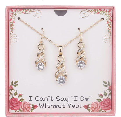 I Can'T Say"I Do" without You | 1 4 6 8 Sets Bridesmaid Jewelry Sets for Women Girls 18K Gold or Rose Gold Plated Cubic Zirconia Necklace and Earring Set for Wedding Gifts ONE SET GOLD