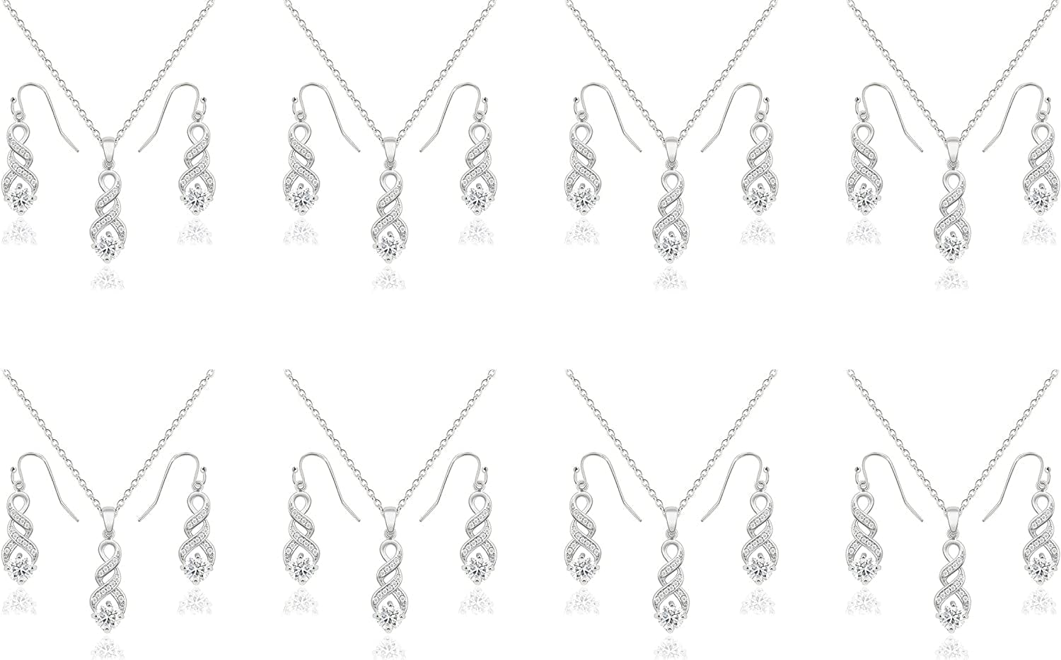 I Can'T Say"I Do" without You | 1 4 6 8 Sets Bridesmaid Jewelry Sets for Women Girls 18K Gold or Rose Gold Plated Cubic Zirconia Necklace and Earring Set for Wedding Gifts EIGHT SETS SILVER