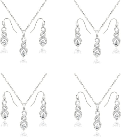 I Can'T Say"I Do" without You | 1 4 6 8 Sets Bridesmaid Jewelry Sets for Women Girls 18K Gold or Rose Gold Plated Cubic Zirconia Necklace and Earring Set for Wedding Gifts FOUR SETS SILVER