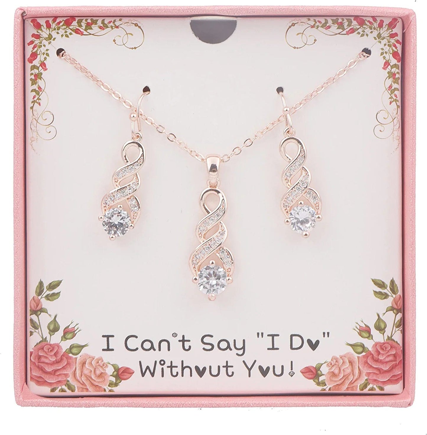 I Can'T Say"I Do" without You | 1 4 6 8 Sets Bridesmaid Jewelry Sets for Women Girls 18K Gold or Rose Gold Plated Cubic Zirconia Necklace and Earring Set for Wedding Gifts
