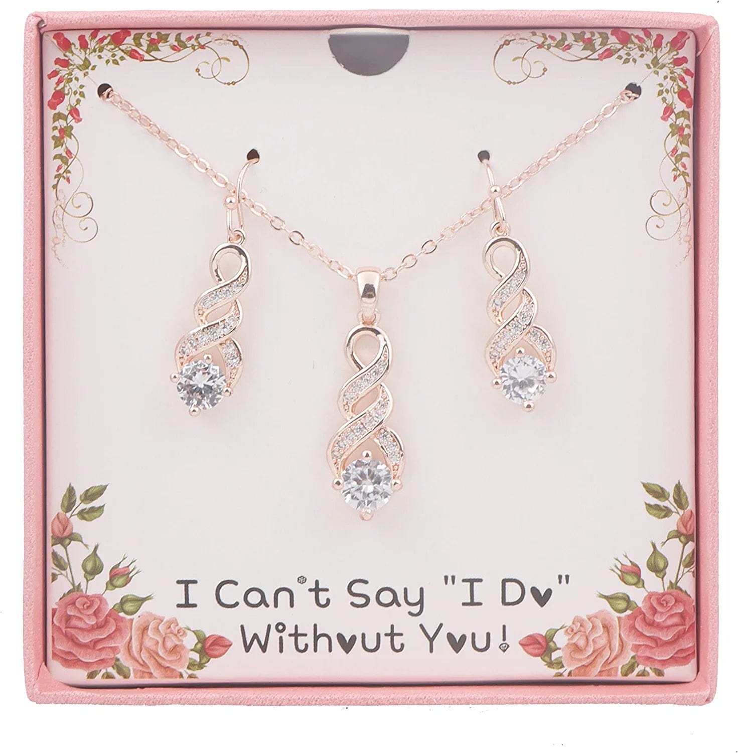 I Can'T Say"I Do" without You | 1 4 6 8 Sets Bridesmaid Jewelry Sets for Women Girls 18K Gold or Rose Gold Plated Cubic Zirconia Necklace and Earring Set for Wedding Gifts