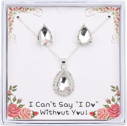 I Can'T Say"I Do" without You | 1-4-6-8 Sets Bridesmaid Jewelry Sets for Women Girls 18K Gold/Rose Gold/Silver Plated Necklace and Earring Set for Wedding Gifts ONE SET SILVER(BOX)