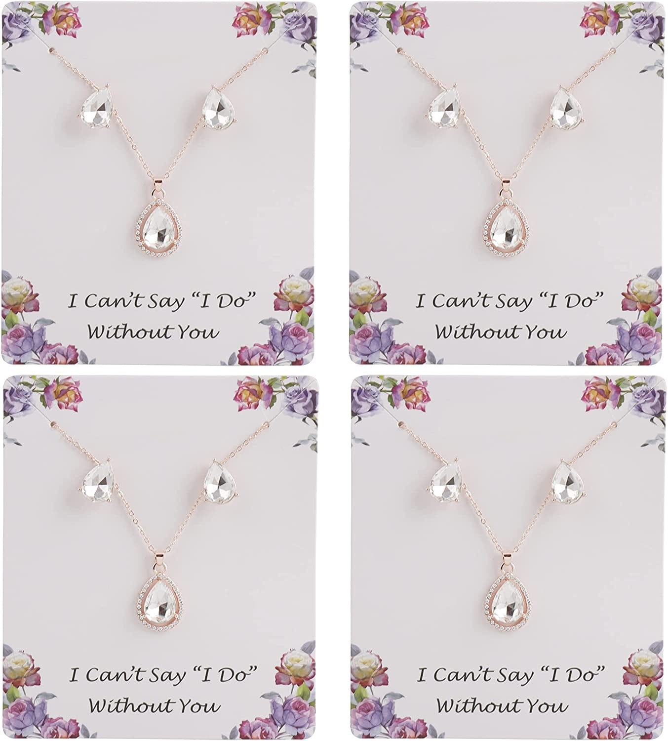 I Can'T Say"I Do" without You | 1-4-6-8 Sets Bridesmaid Jewelry Sets for Women Girls 18K Gold/Rose Gold/Silver Plated Necklace and Earring Set for Wedding Gifts 4 SETS ROSE GOLD WHITE