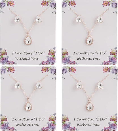 I Can'T Say"I Do" without You | 1-4-6-8 Sets Bridesmaid Jewelry Sets for Women Girls 18K Gold/Rose Gold/Silver Plated Necklace and Earring Set for Wedding Gifts 4 SETS ROSE GOLD WHITE