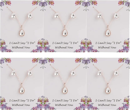 I Can'T Say"I Do" without You | 1-4-6-8 Sets Bridesmaid Jewelry Sets for Women Girls 18K Gold/Rose Gold/Silver Plated Necklace and Earring Set for Wedding Gifts 6 SETS ROSE GOLD WHITE