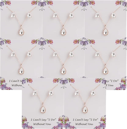 I Can'T Say"I Do" without You | 1-4-6-8 Sets Bridesmaid Jewelry Sets for Women Girls 18K Gold/Rose Gold/Silver Plated Necklace and Earring Set for Wedding Gifts 8 SETS ROSE GOLD WHITE