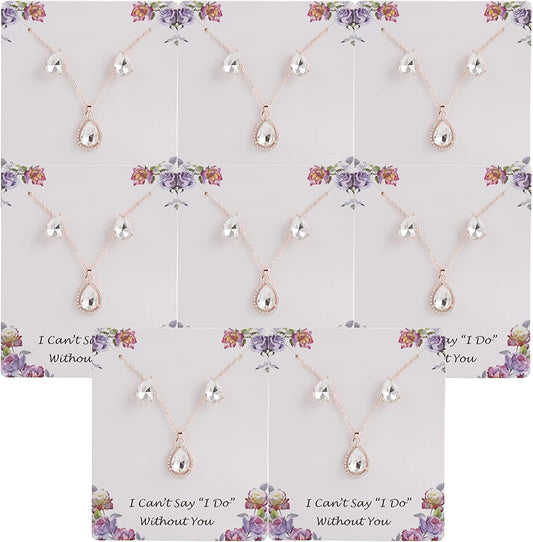 I Can'T Say"I Do" without You | 1-4-6-8 Sets Bridesmaid Jewelry Sets for Women Girls 18K Gold/Rose Gold/Silver Plated Necklace and Earring Set for Wedding Gifts 8 SETS ROSE GOLD WHITE