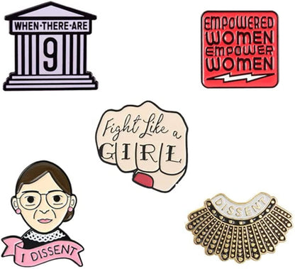 I Dissent Pins RBG Feminist Brooch Pin Ruth Bader Ginsburg Enamel Brooch Justice Lapel Collar Pin for Women'S Rights Badge Pins 5PCS